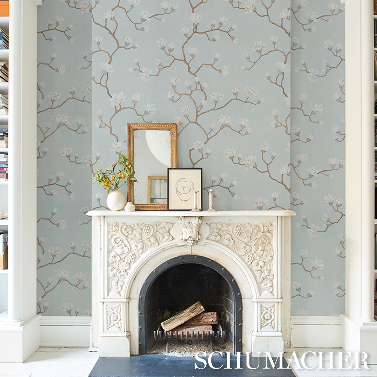 Purchase 5016930 | Magnolia Tree, Dusty Sky - Schumacher Wallpaper