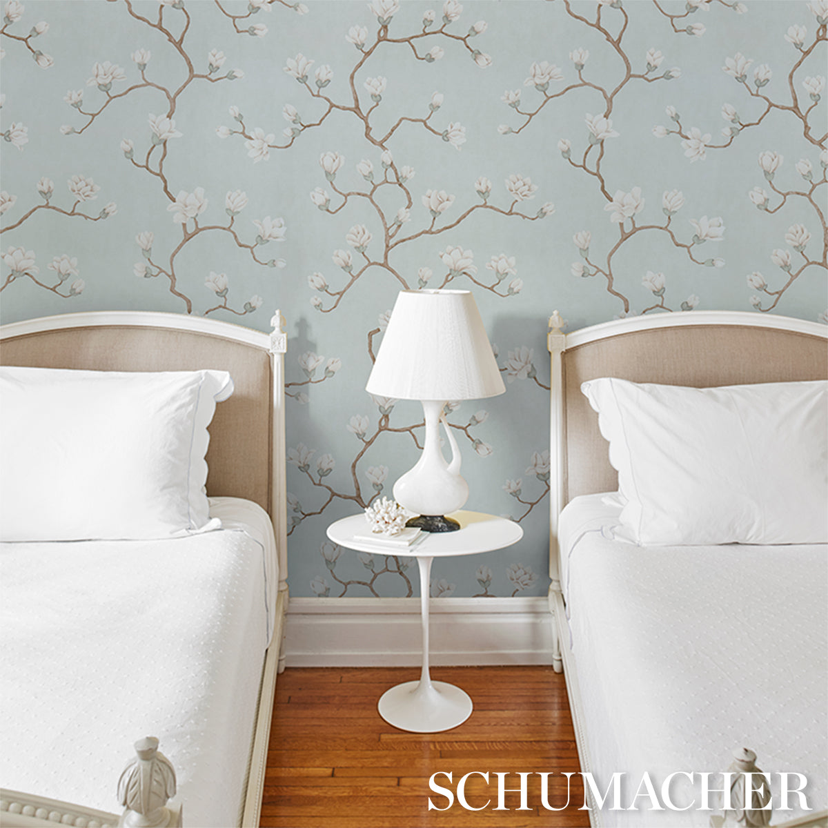 Purchase 5016930 | Magnolia Tree, Dusty Sky - Schumacher Wallpaper