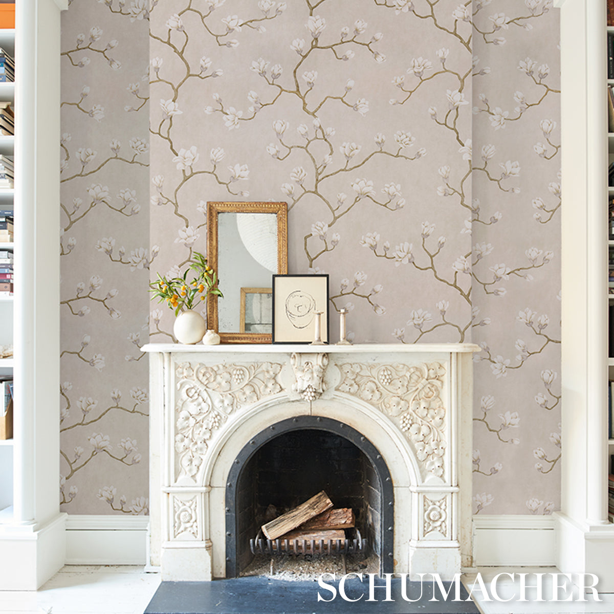 Purchase 5016931 | Magnolia Tree, Grisaille - Schumacher Wallpaper