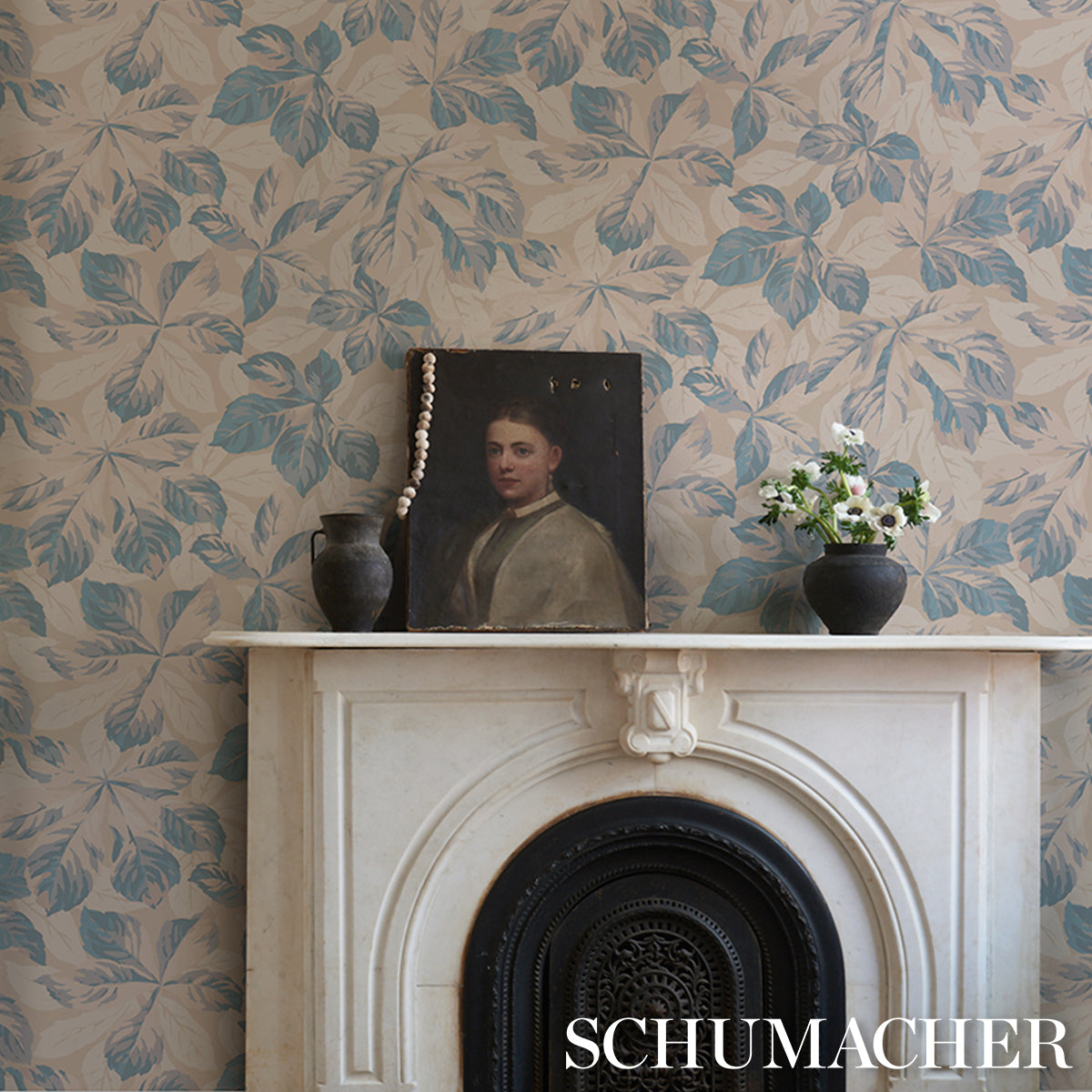 Purchase 5016981 | Arboreal Handprint, Blue - Schumacher Wallpaper