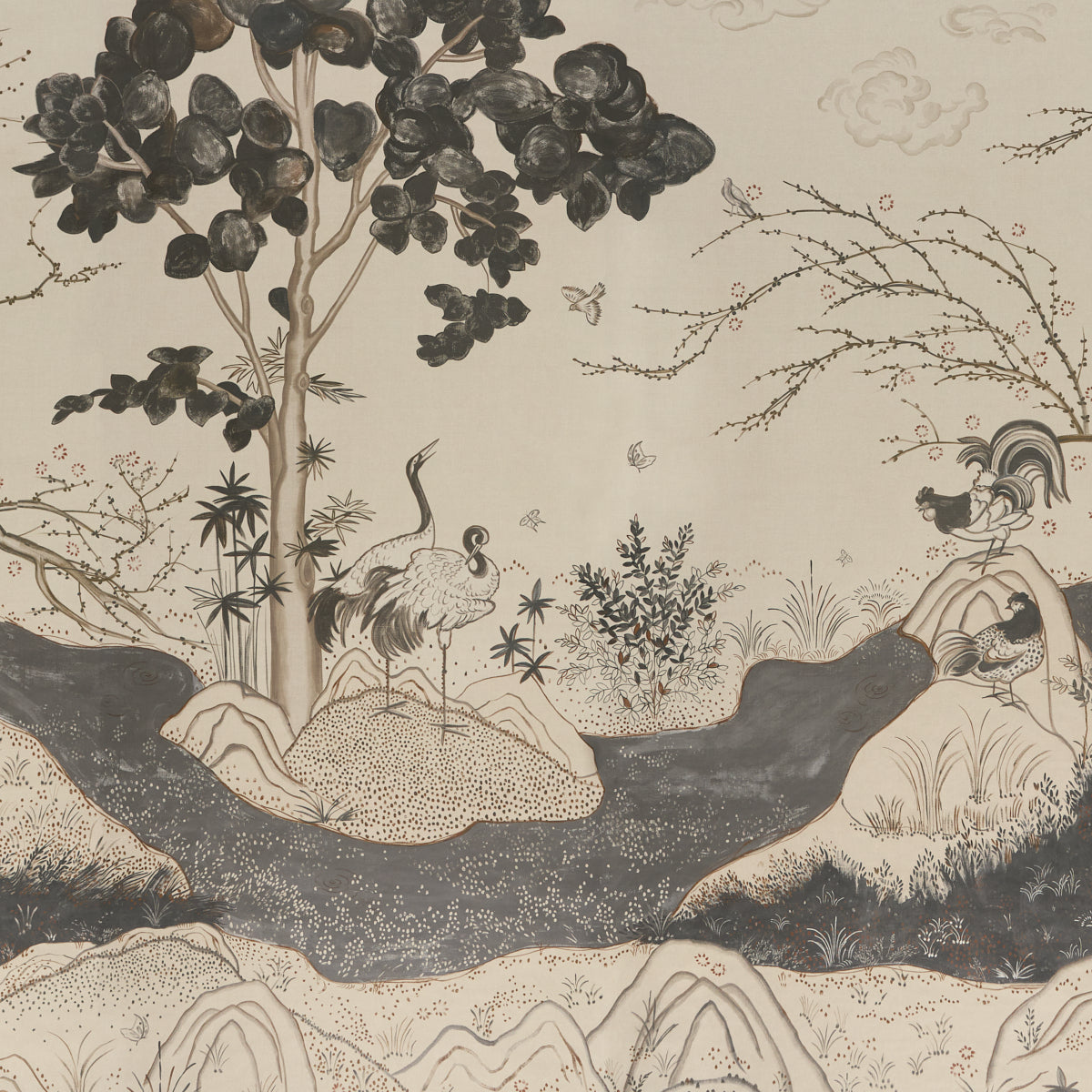 Purchase 5017110 | Birdsong 3 Panel Set, Carbon - Schumacher Wallpaper