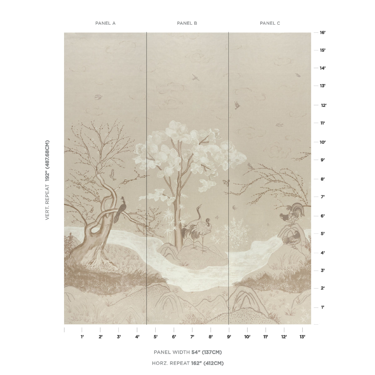 Purchase 5017111 | Birdsong 3 Panel Set, Ivory - Schumacher Wallpaper