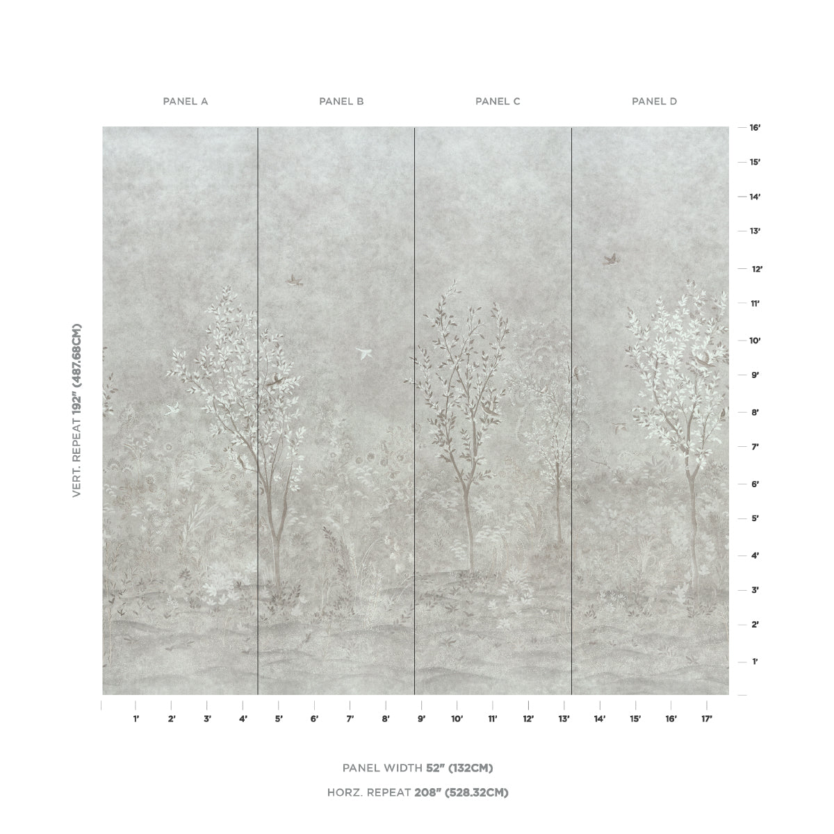 Purchase 5017130 | Sublime 4 Panel Set, Grisaille - Schumacher Wallpaper