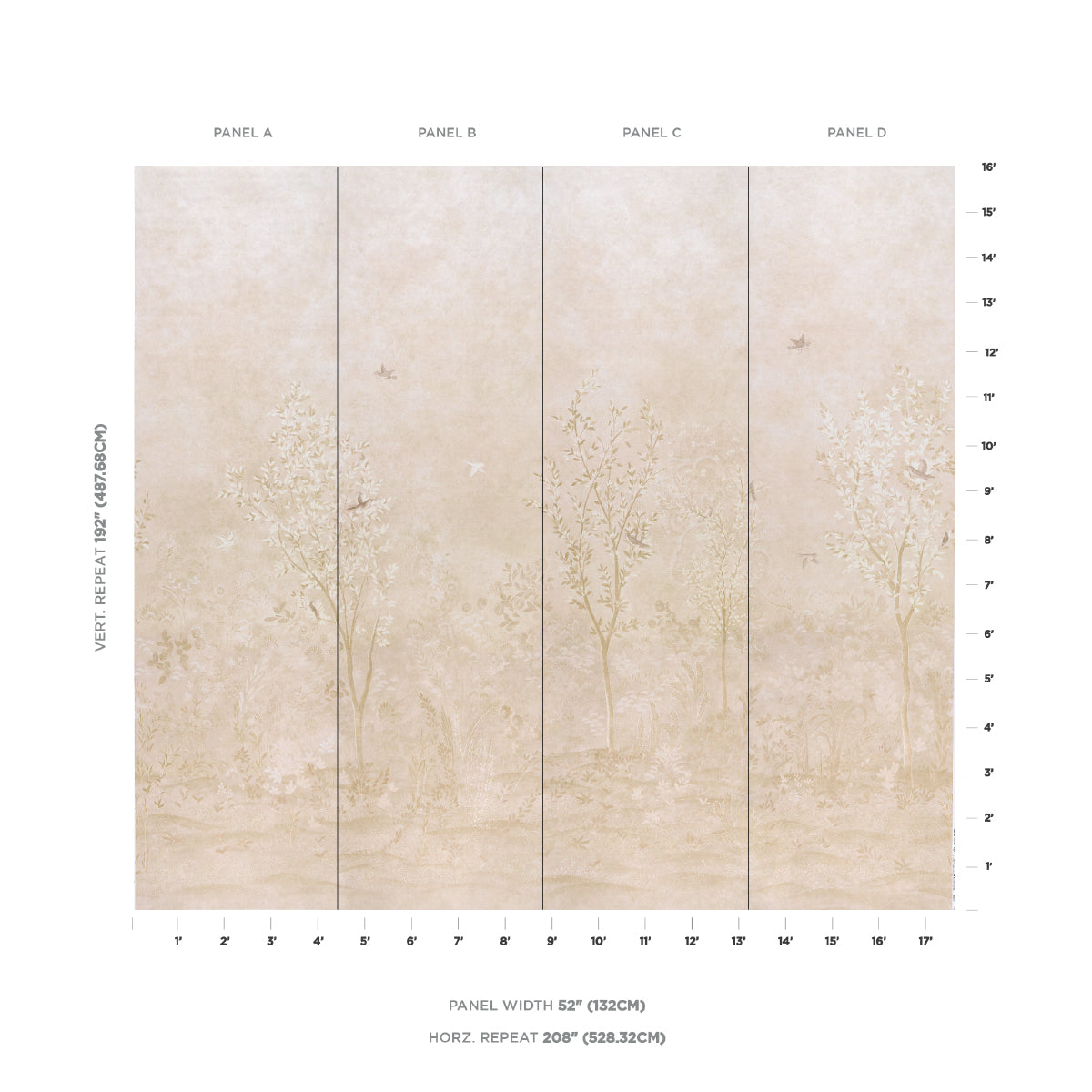 Purchase 5017131 | Sublime 4 Panel Set, Parchment - Schumacher Wallpaper