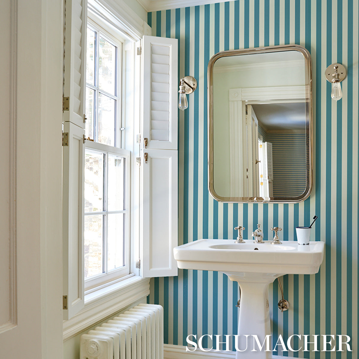 Purchase 5017214 | Emma Stripe, Azure - Schumacher Wallpaper