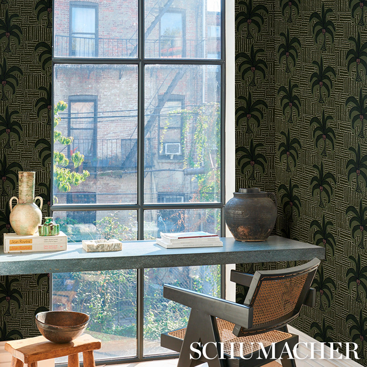 Purchase 5017240 | Agua De Coco, Palm Tree Green - Schumacher Wallpaper