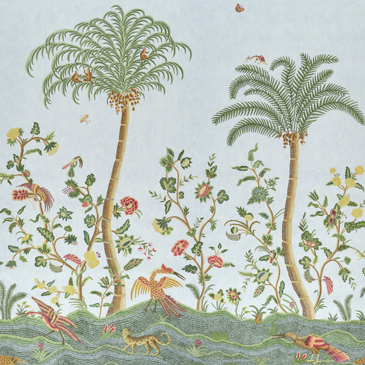 Purchase 5017322 | Spotswood Crewel 2 Panel Set, Sky - Schumacher Wallpaper
