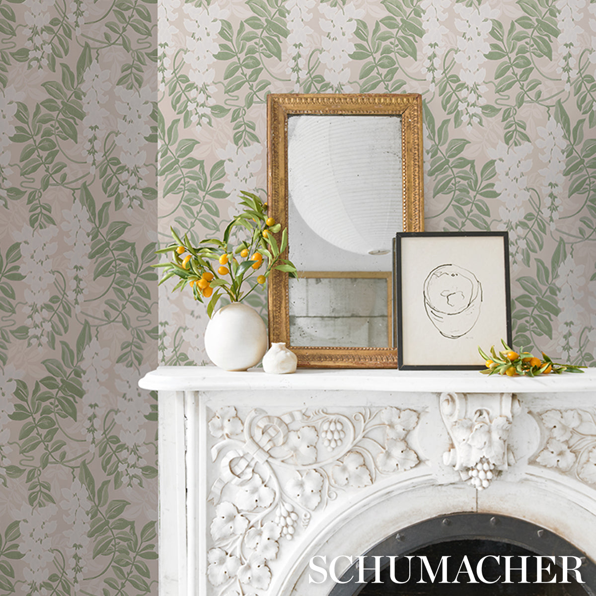 Purchase 5017530 | Lucia Wisteria, Sage - Schumacher Wallpaper