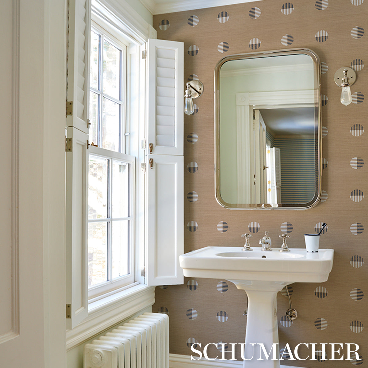 Purchase 5017702 | Ando Hand Blocked Sisal, Ivory & Charcoal On Natural - Schumacher Wallpaper