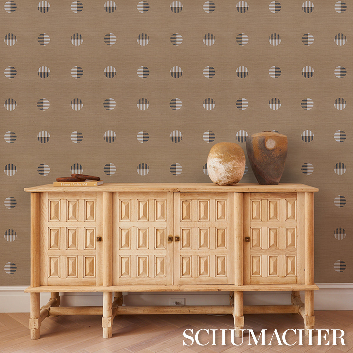 Purchase 5017702 | Ando Hand Blocked Sisal, Ivory & Charcoal On Natural - Schumacher Wallpaper
