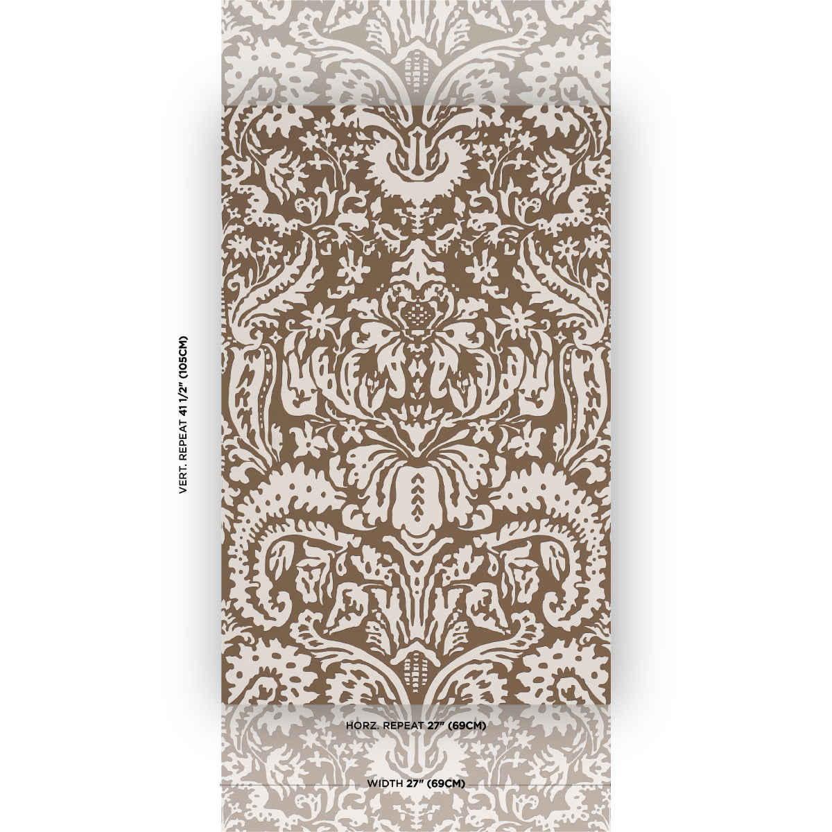 Purchase 5017720 | Suffolk Damask, Brown - Schumacher Wallpaper