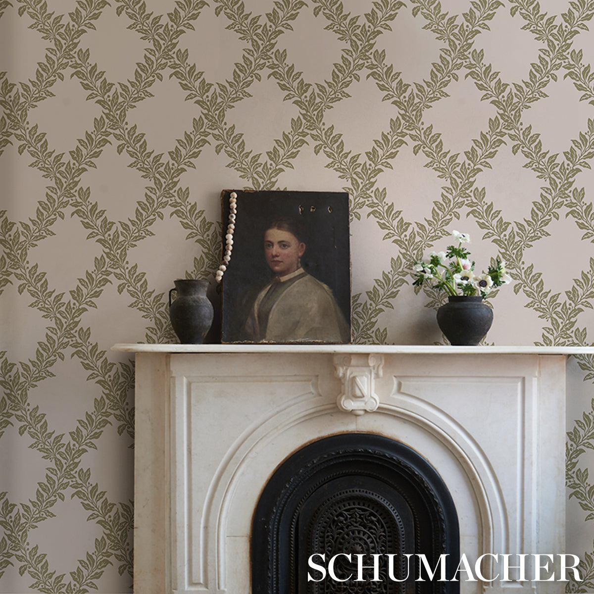 Purchase 5017750 | Tyninghame Trellis, Sage - Schumacher Wallpaper