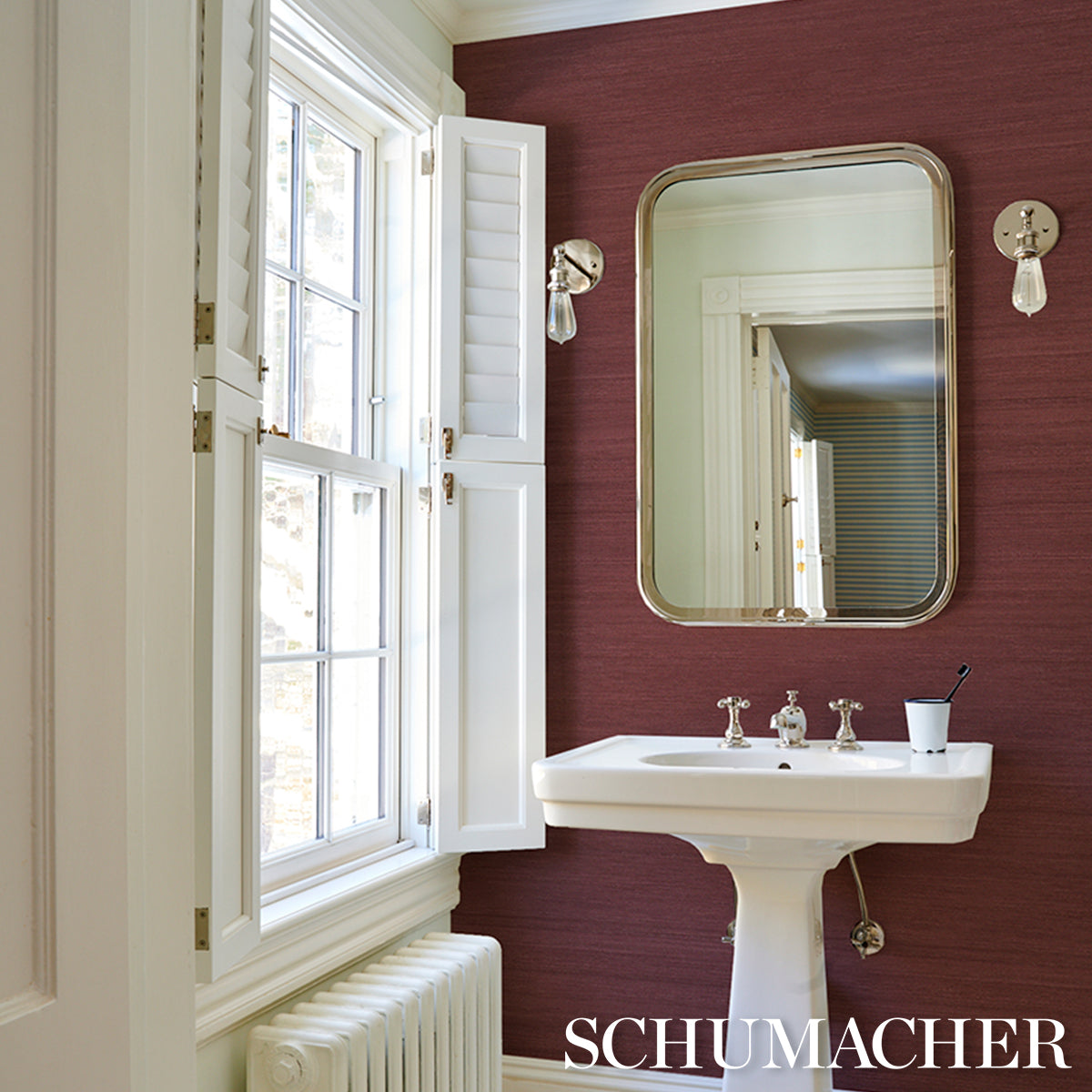 Purchase 5017780 | Shaded Silk, Crimson - Schumacher Wallpaper