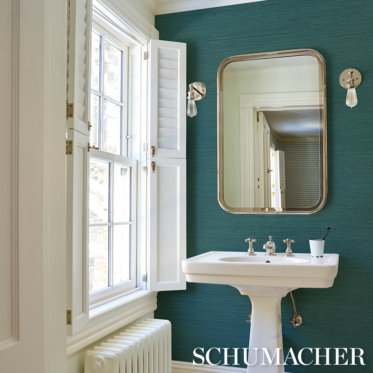 Purchase 5017783 | Shaded Silk, Aegean - Schumacher Wallpaper