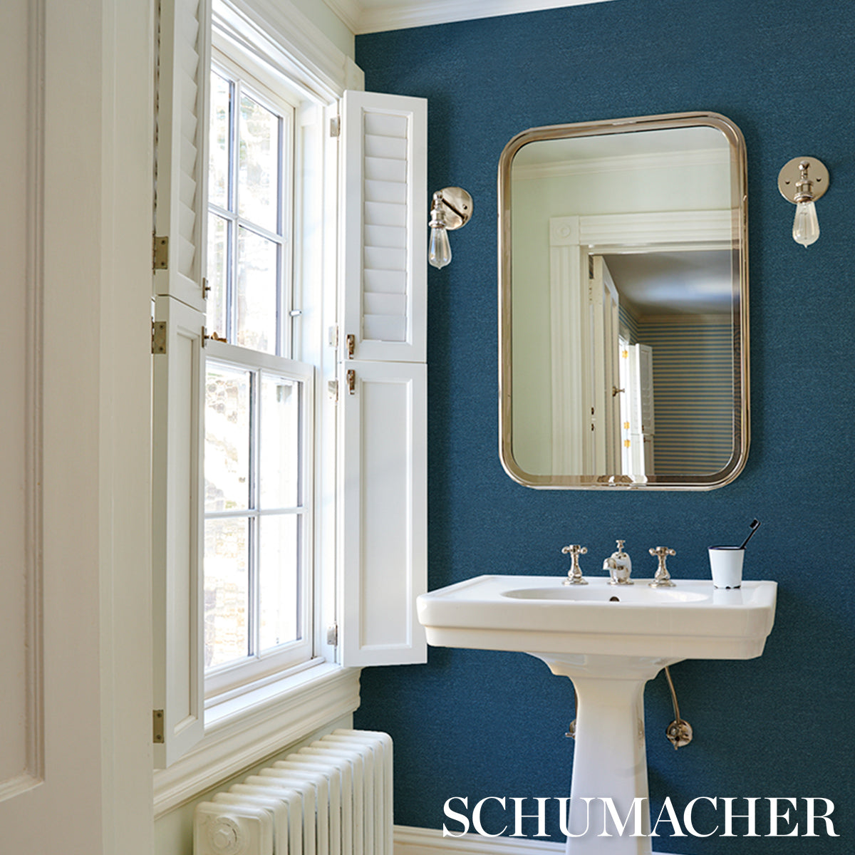 Purchase 5017793 | Minsun Paperweave, Medium Blue - Schumacher Wallpaper