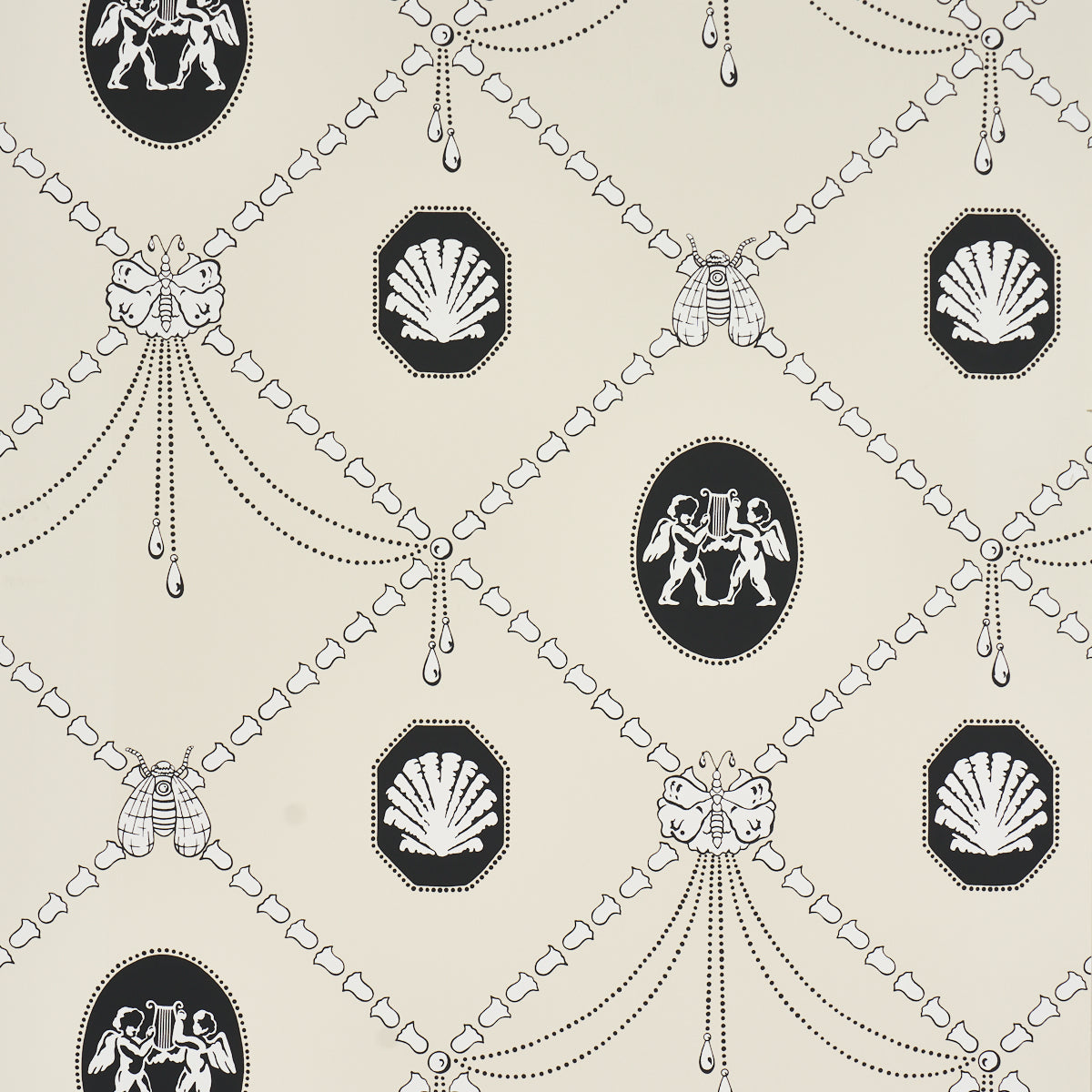 Purchase 5017840 | Edith, Black & Ivory - Schumacher Wallpaper