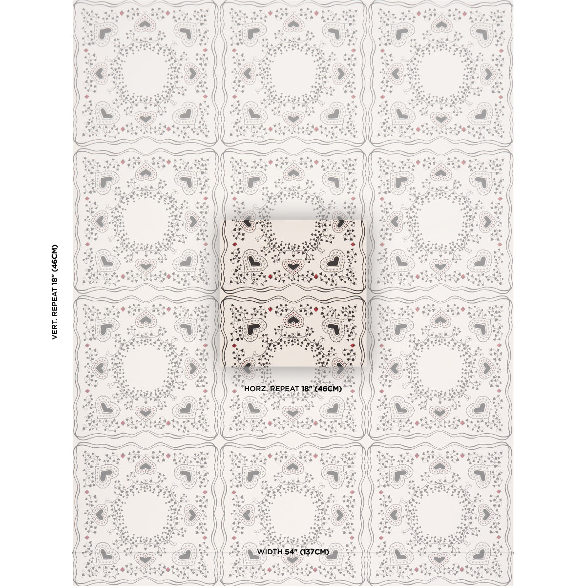 Purchase 5017860 | Garden Of Hearts, Black & Ivory - Schumacher Wallpaper