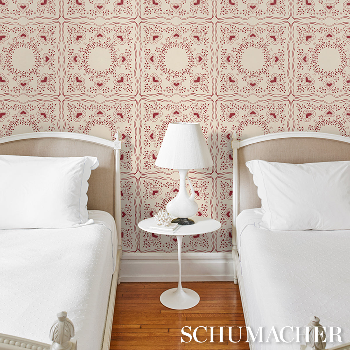 Purchase 5017861 | Garden Of Hearts, Red - Schumacher Wallpaper