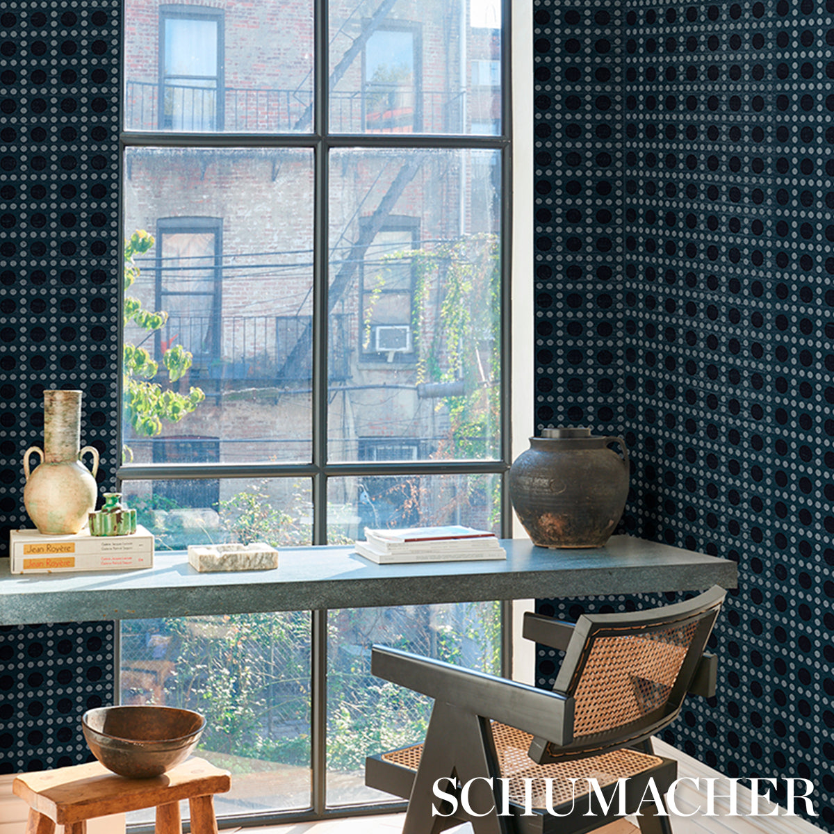 Purchase 5017873 | Puntini Sisal, Indigo - Schumacher Wallpaper