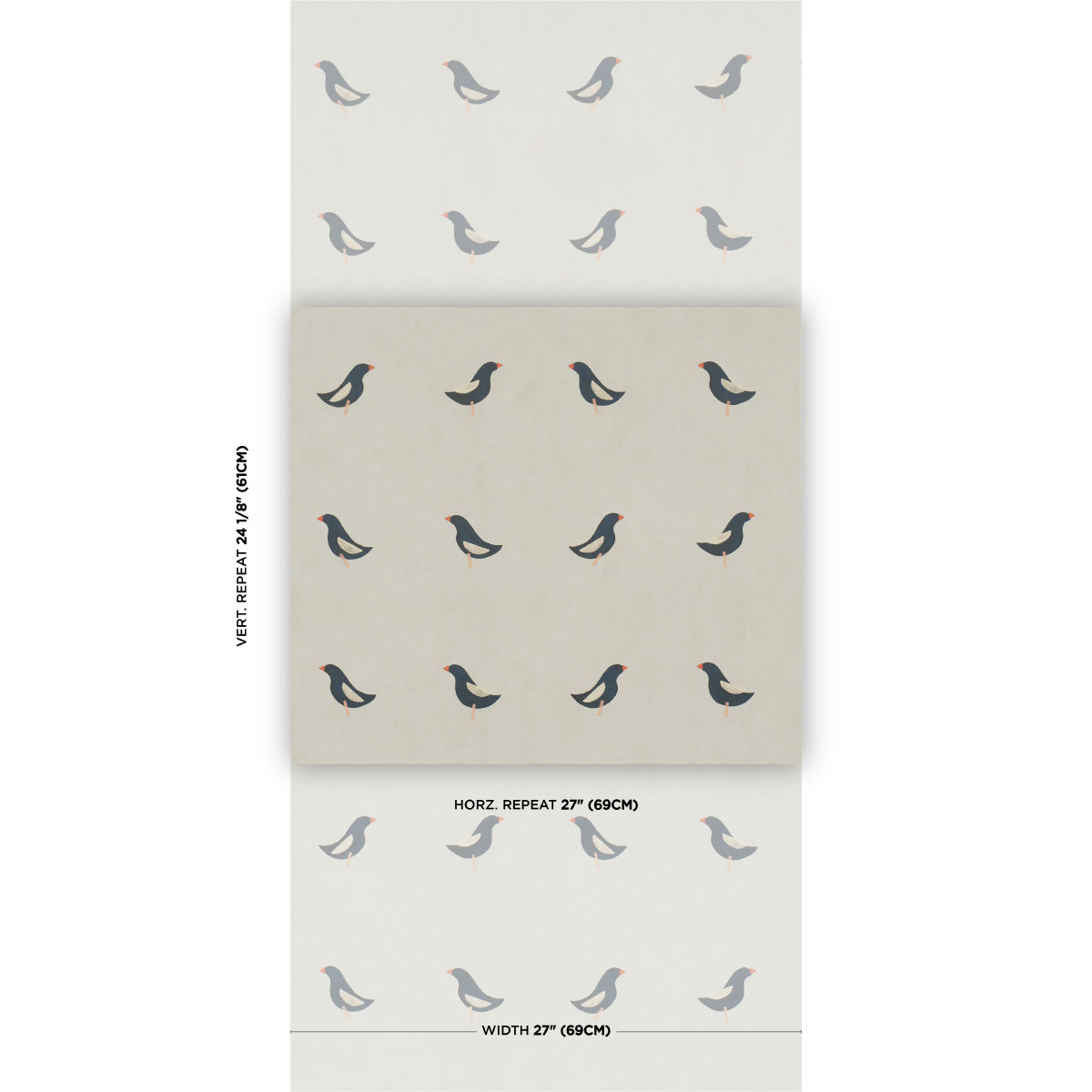 Purchase 5017890 | Birds Print, Black On Natural - Schumacher Wallpaper
