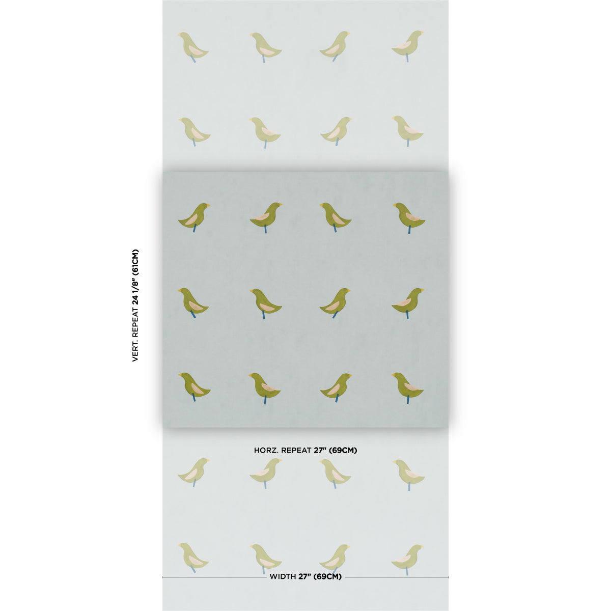 Purchase 5017891 | Birds Print, Green On Sky - Schumacher Wallpaper