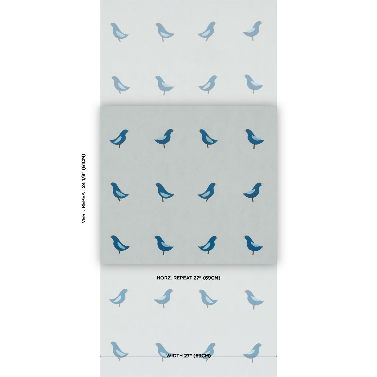 Purchase 5017892 | Birds Print, Navy On Sky - Schumacher Wallpaper