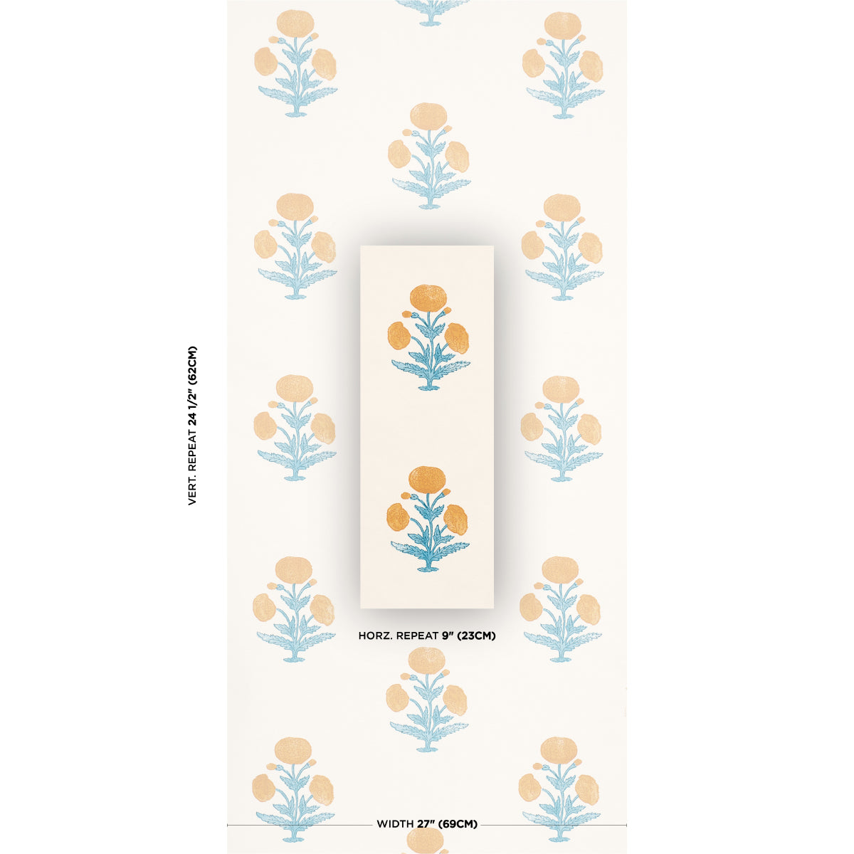 Purchase 5017981 | Poppy Print, Mustard & Sky - Schumacher Wallpaper