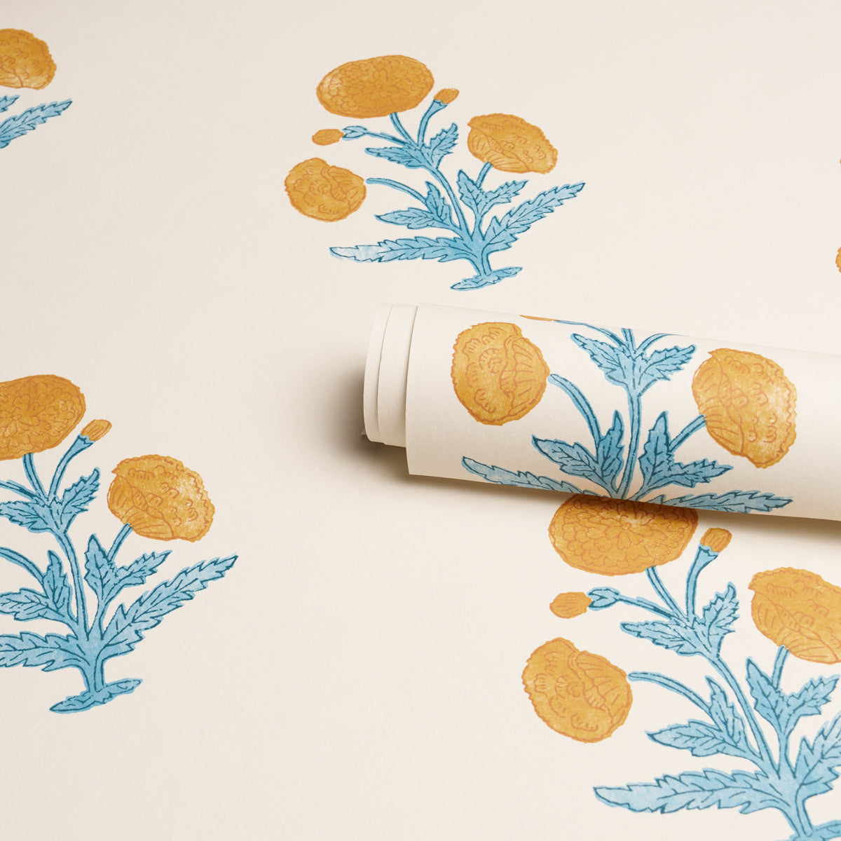 Purchase 5017981 | Poppy Print, Mustard & Sky - Schumacher Wallpaper