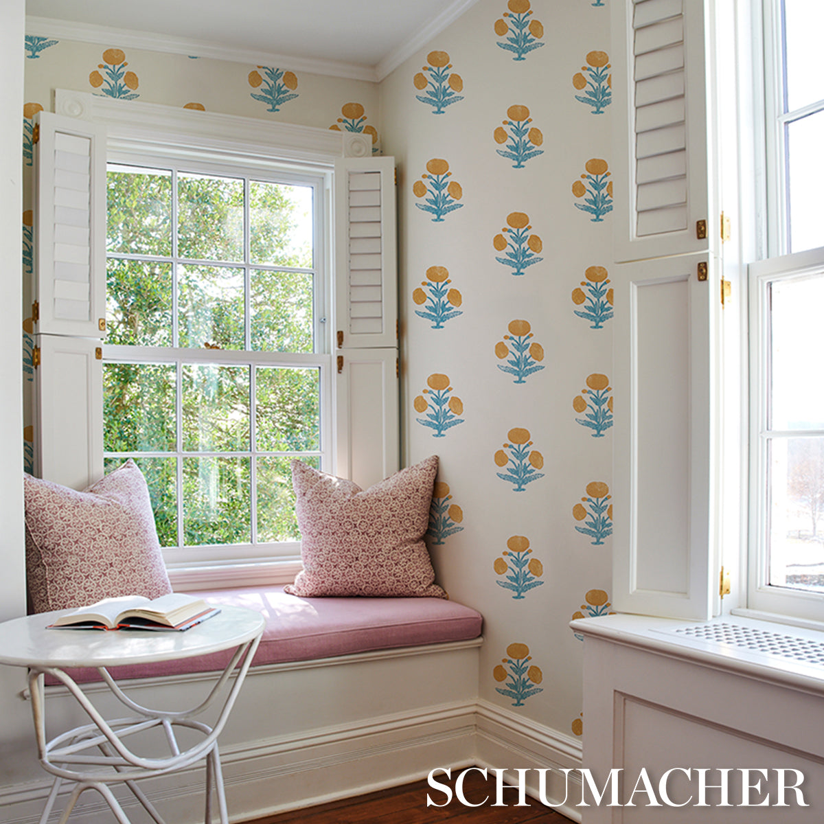 Purchase 5017981 | Poppy Print, Mustard & Sky - Schumacher Wallpaper