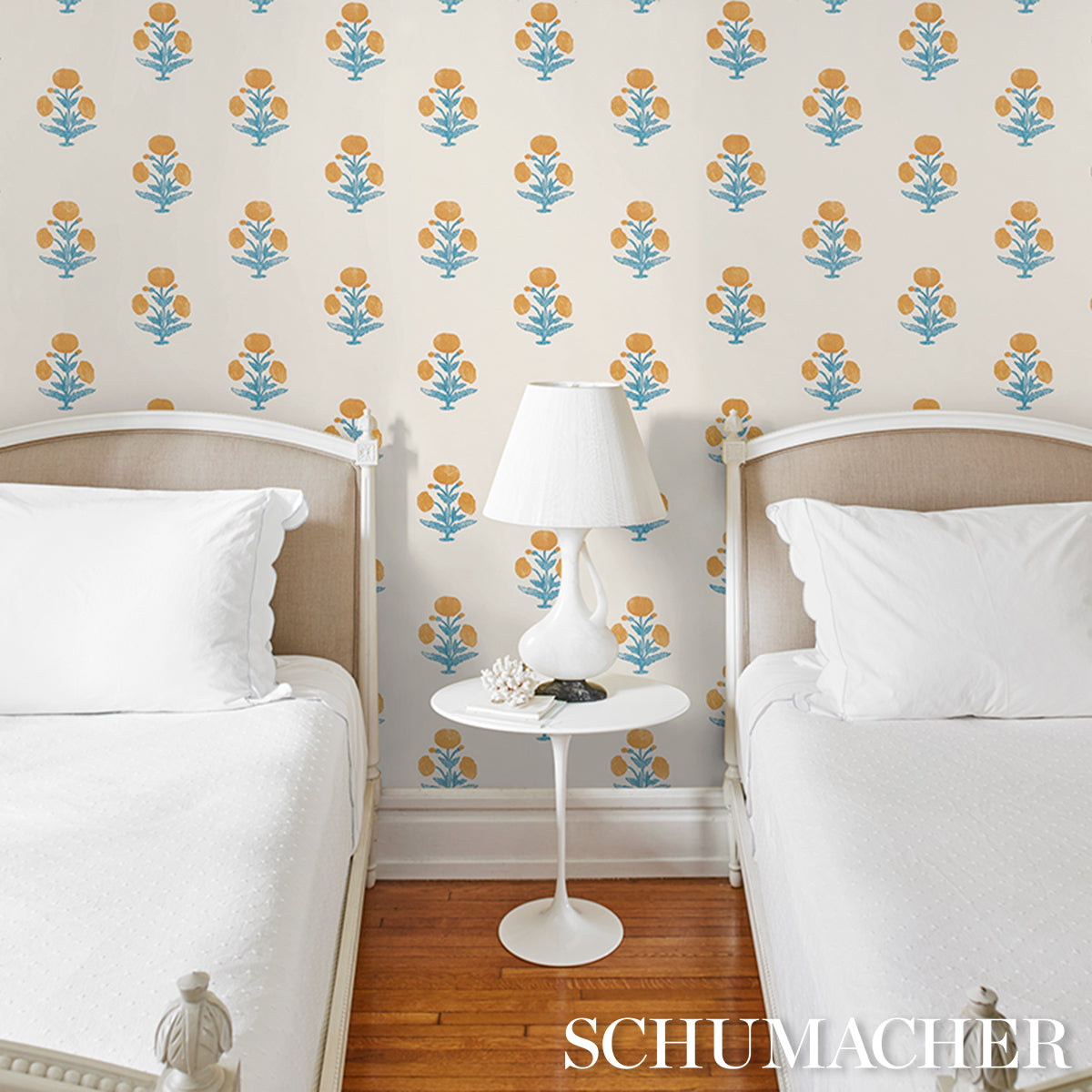 Purchase 5017981 | Poppy Print, Mustard & Sky - Schumacher Wallpaper