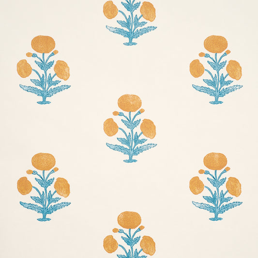 Purchase 5017981 | Poppy Print, Mustard & Sky - Schumacher Wallpaper