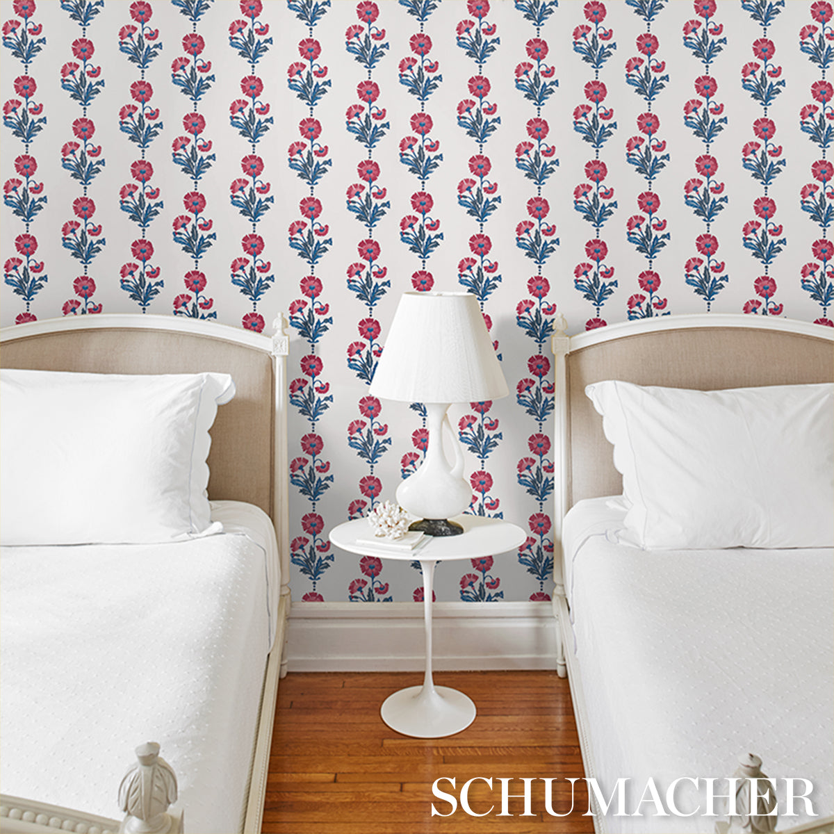 Purchase 5017990 | Dianthus Print, Indigo & Iron - Schumacher Wallpaper