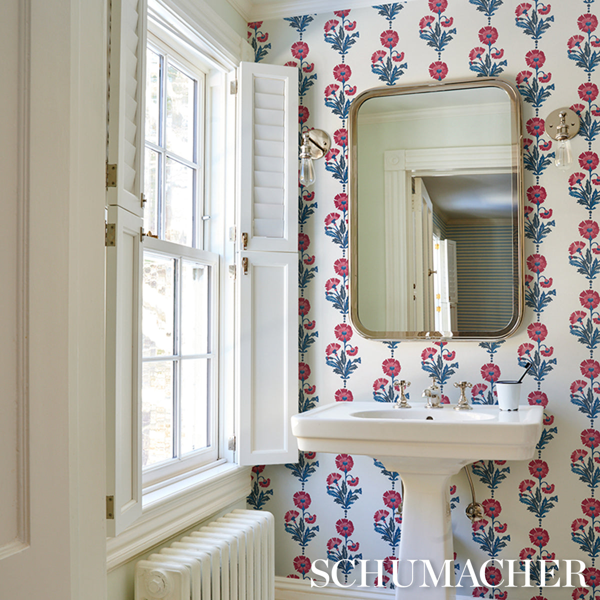 Purchase 5017990 | Dianthus Print, Indigo & Iron - Schumacher Wallpaper