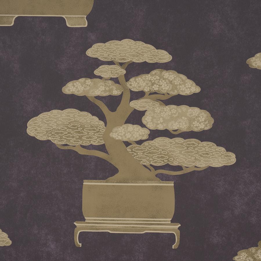 Purchase 5018001 | Bonsai Tree, Aubergine - Schumacher Wallpaper