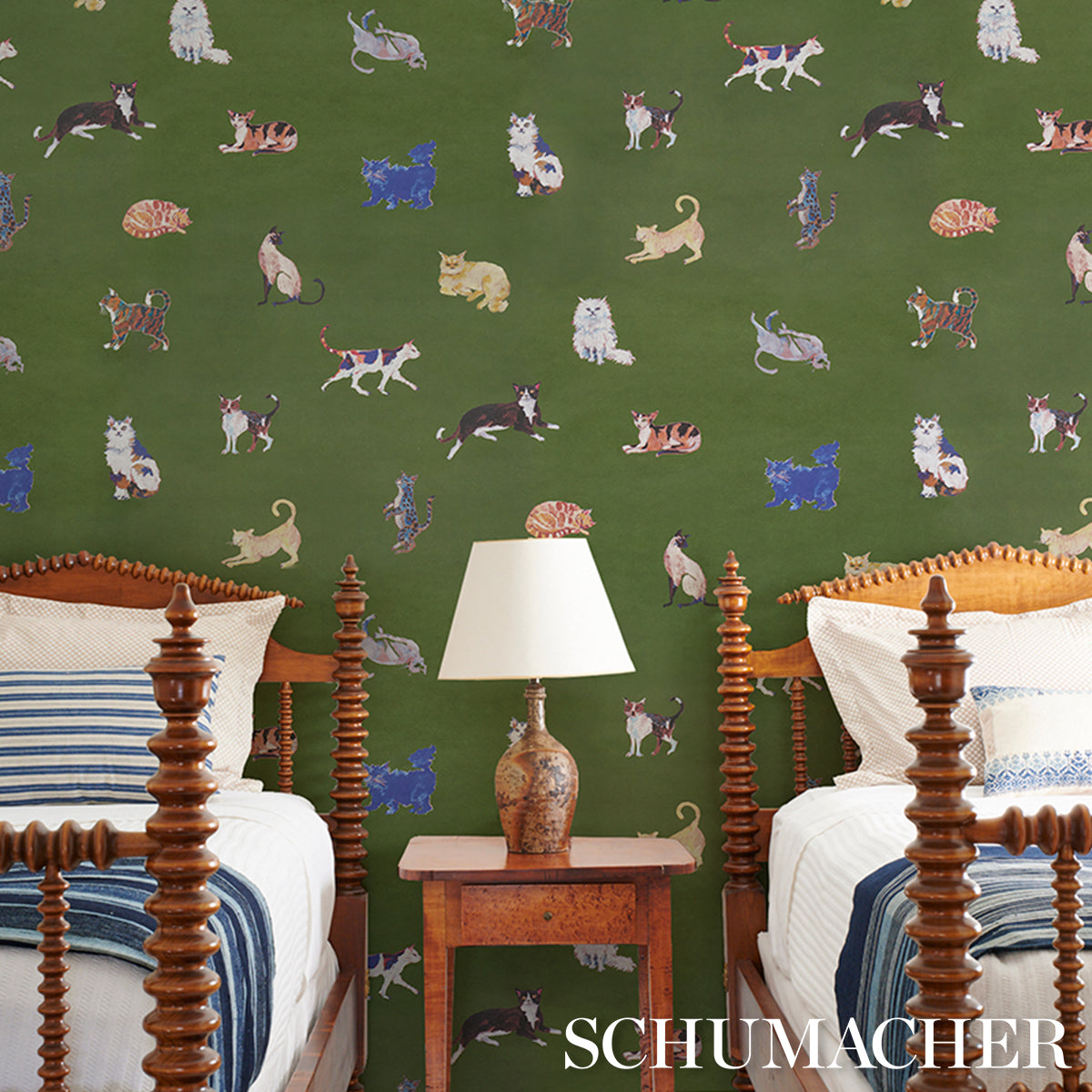 Purchase 5018070 | Cats, Green - Schumacher Wallpaper
