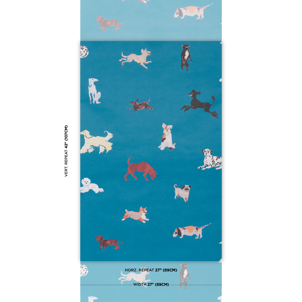 Purchase 5018081 | Dogs, Cerulean - Schumacher Wallpaper