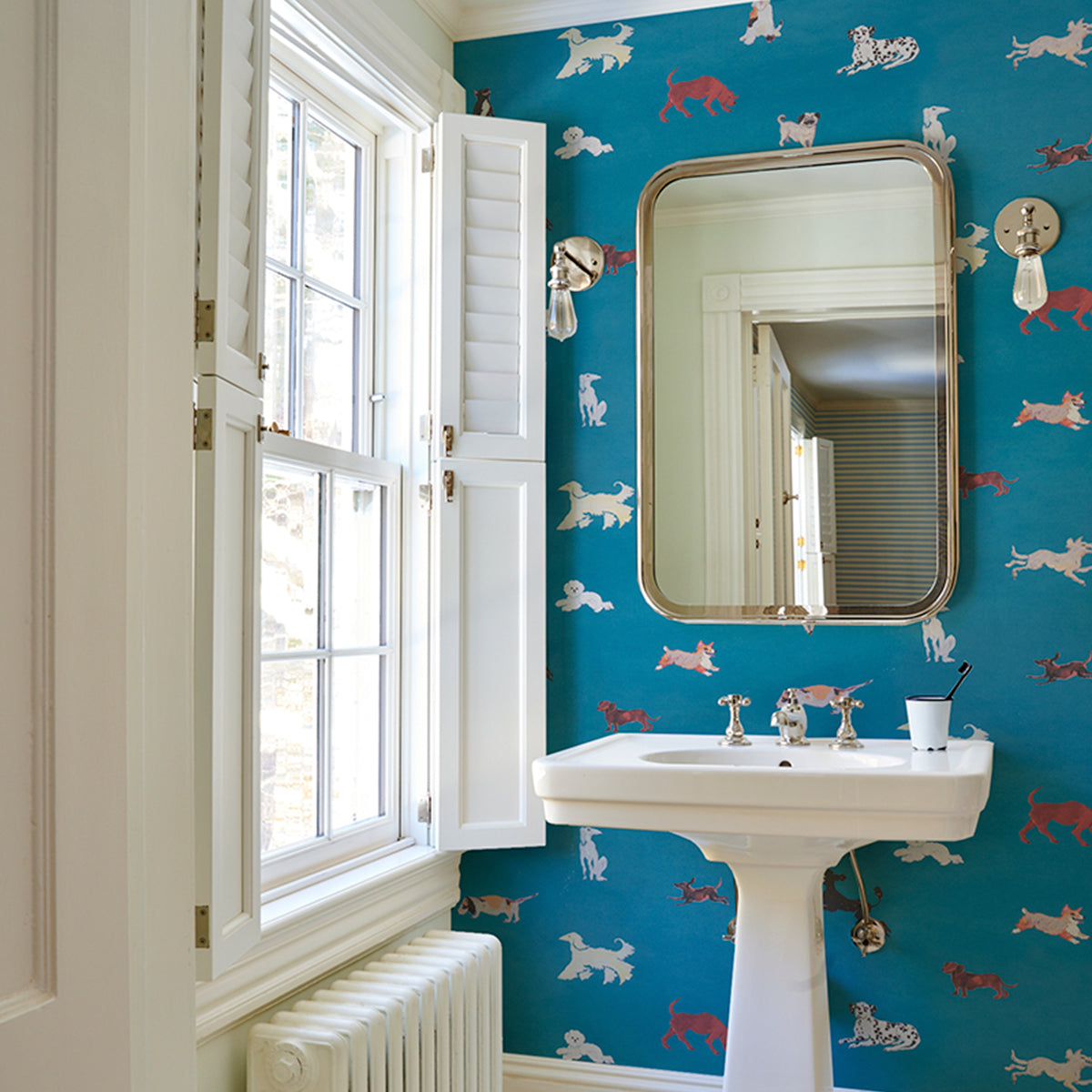 Purchase 5018081 | Dogs, Cerulean - Schumacher Wallpaper