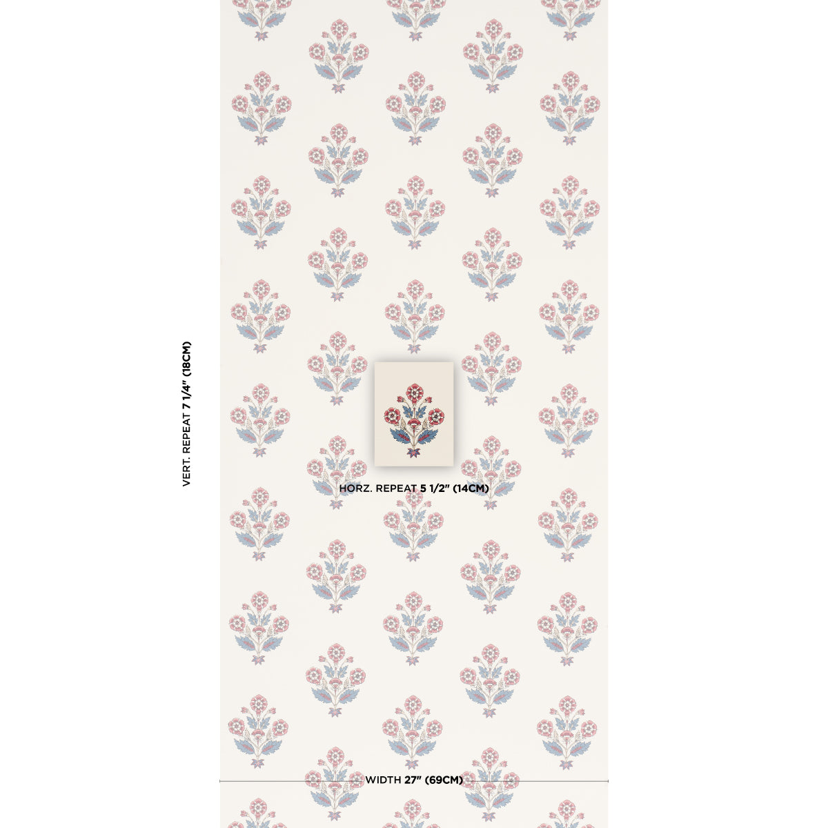 Purchase 5018091 | Dalila Hand-Screen Print, Red & Blue - Schumacher Wallpaper