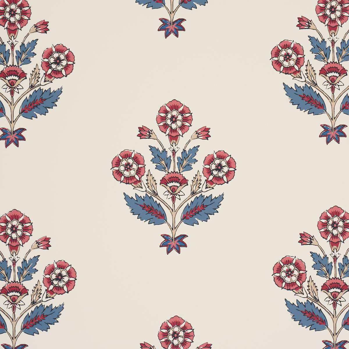 Purchase 5018091 | Dalila Hand-Screen Print, Red & Blue - Schumacher Wallpaper