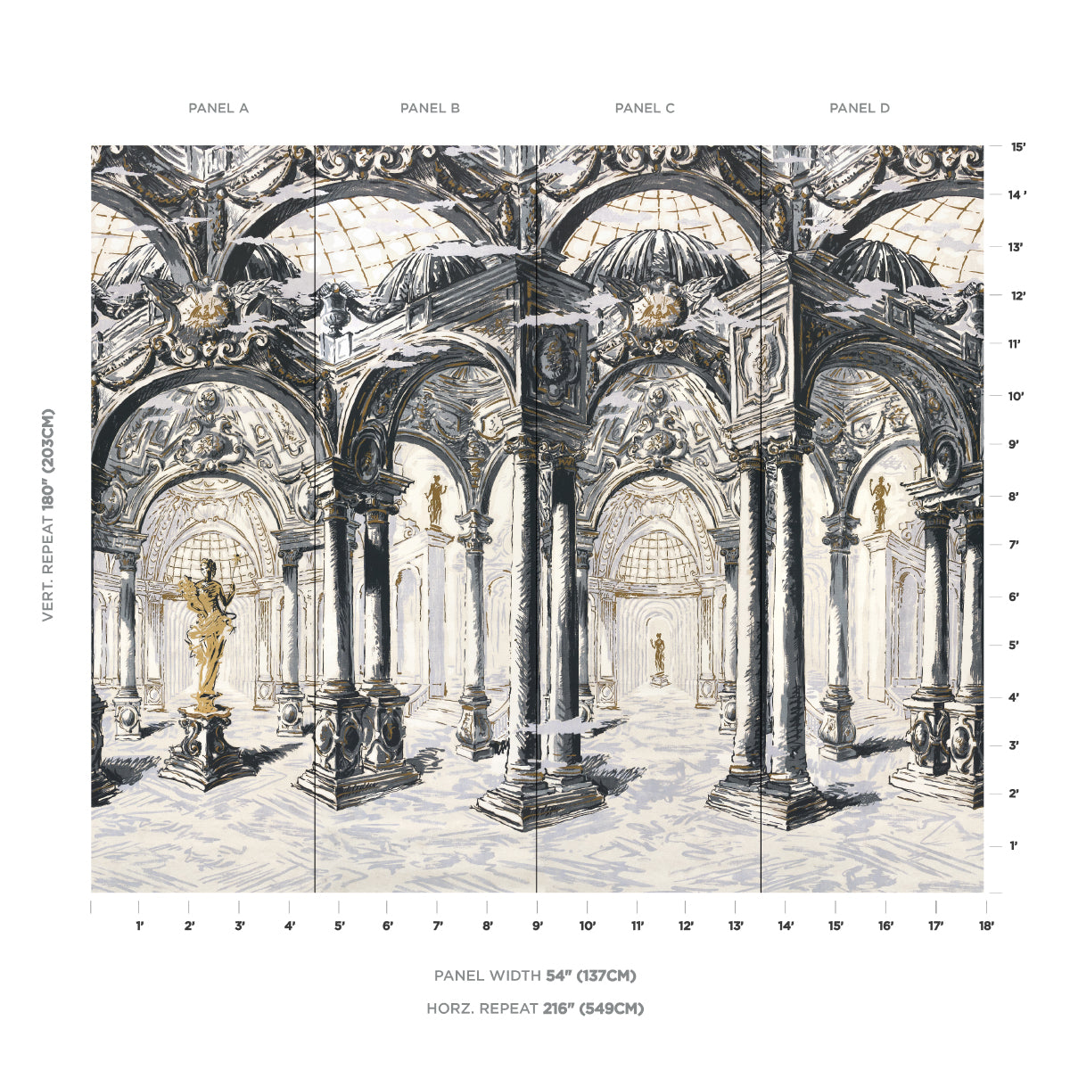 Purchase 5018110 | Palazzo 4 Panel Set, Antique Blue - Schumacher Wallpaper