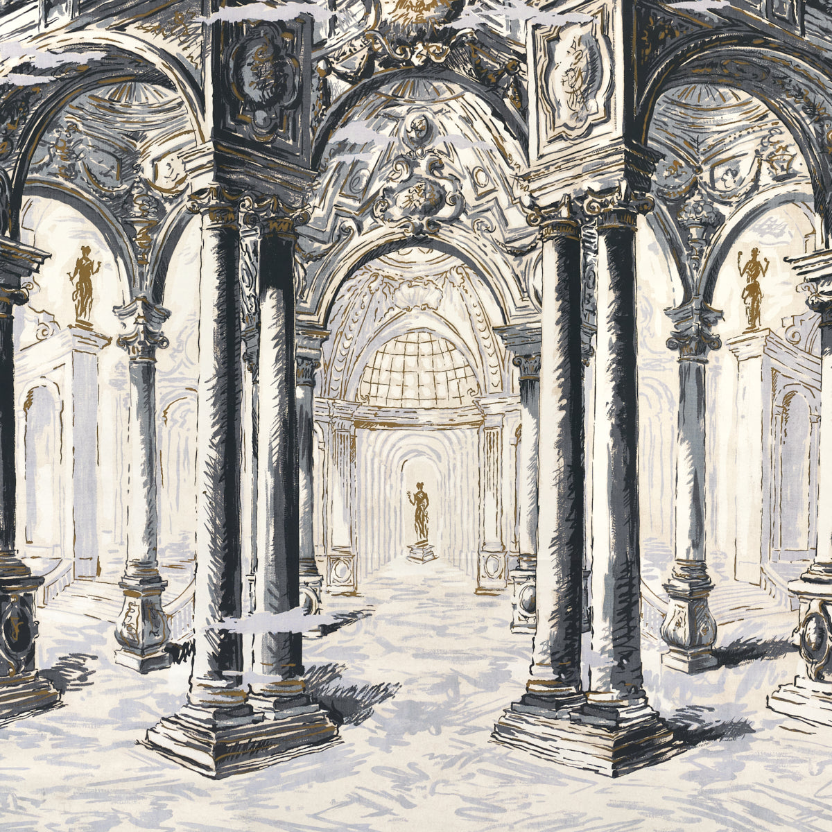 Purchase 5018110 | Palazzo 4 Panel Set, Antique Blue - Schumacher Wallpaper