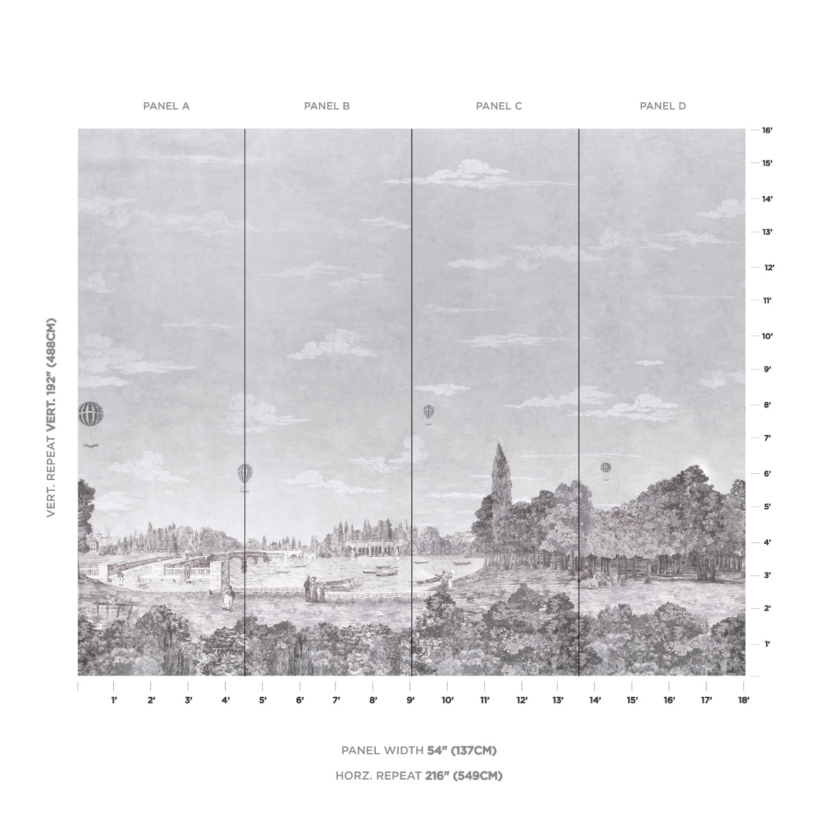Purchase 5018121 | Promenade 4 Panel Set, Grisaille - Schumacher Wallpaper