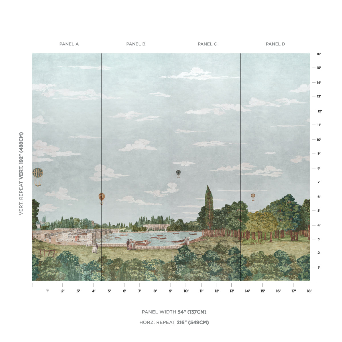 Purchase 5018122 | Promenade 4 Panel Set, Sky - Schumacher Wallpaper