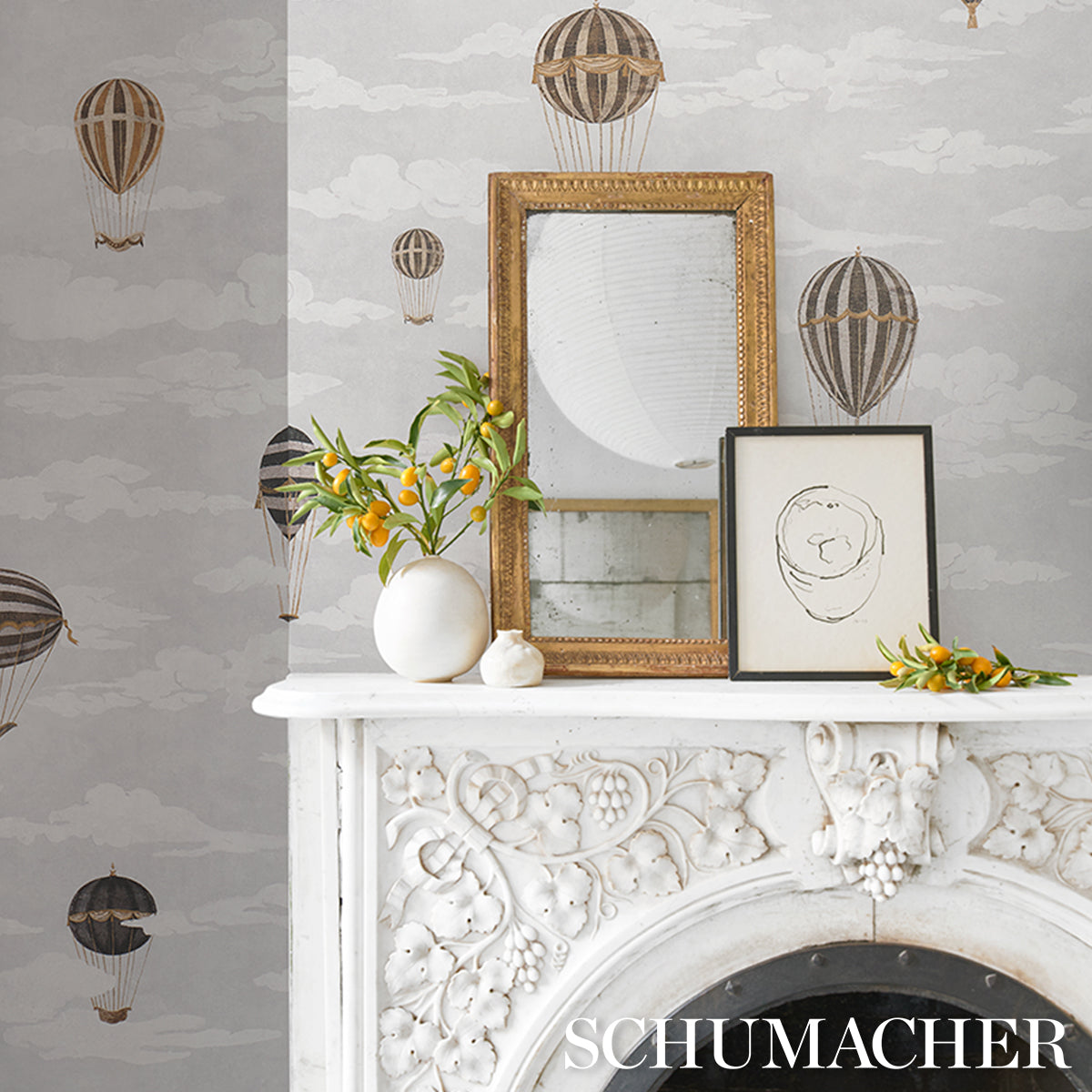 Purchase 5018130 | Up, Up And Away!, Grisaille - Schumacher Wallpaper