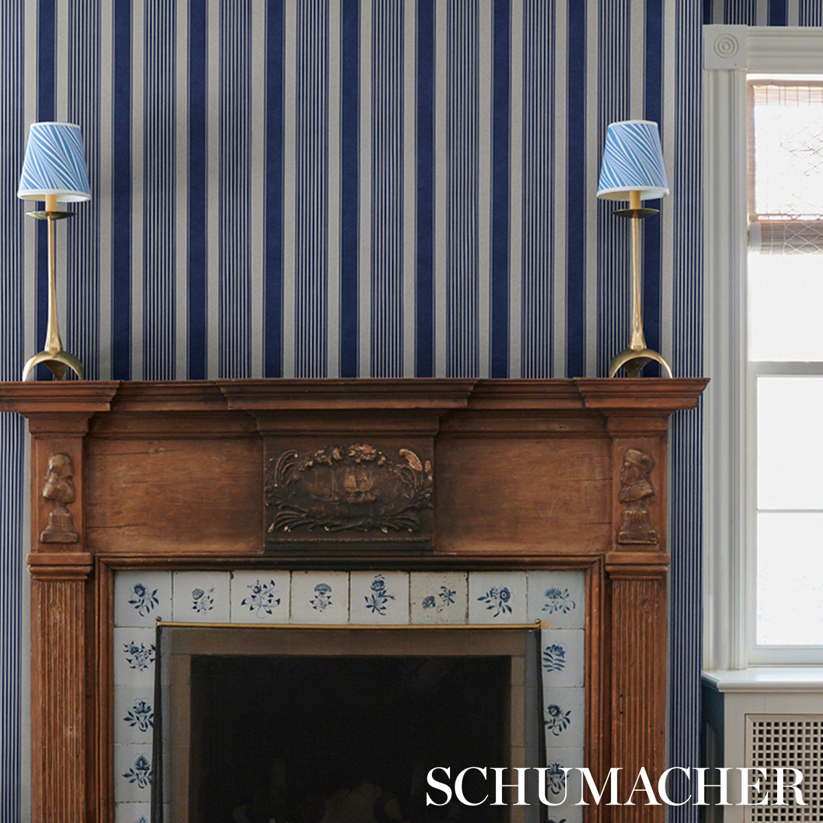 Purchase 5018141 | Summerville Stripe, Indigo - Schumacher Wallpaper