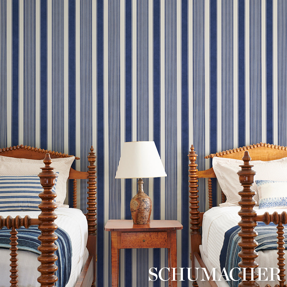 Purchase 5018141 | Summerville Stripe, Indigo - Schumacher Wallpaper