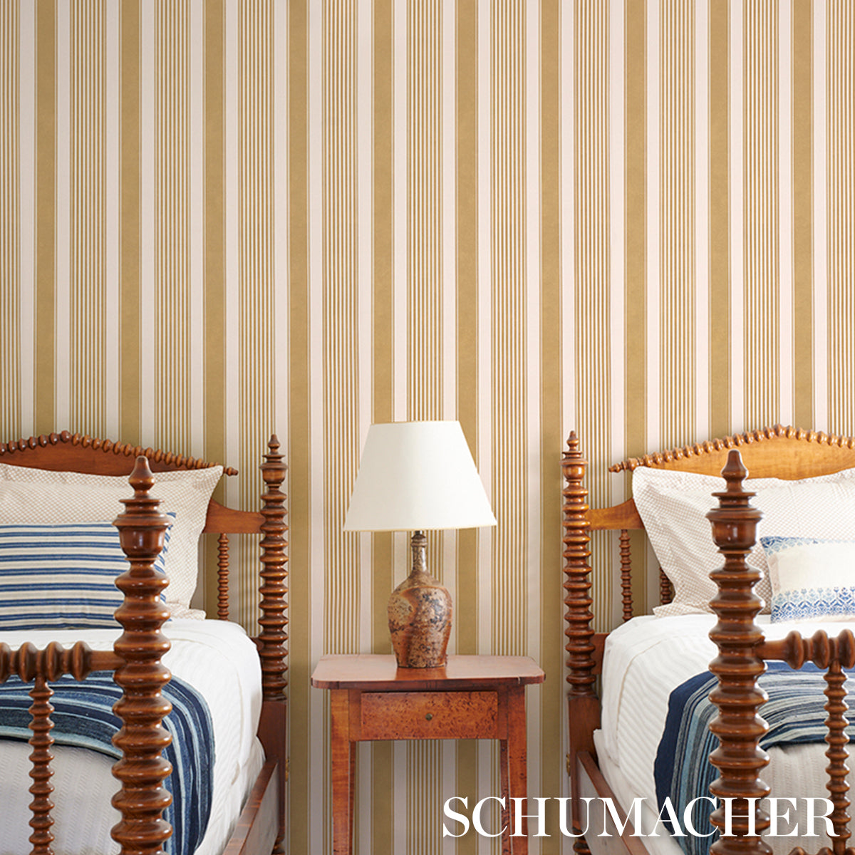 Purchase 5018143 | Summerville Stripe, Ochre - Schumacher Wallpaper