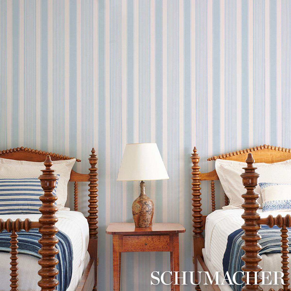 Purchase 5018144 | Summerville Stripe, Sky - Schumacher Wallpaper