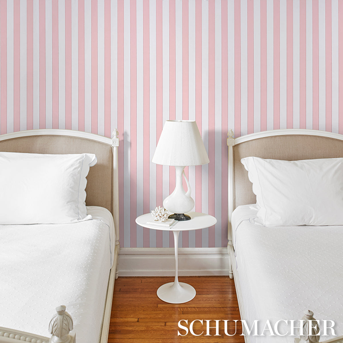 Purchase 5018153 | Louise Stripe, Rose - Schumacher Wallpaper