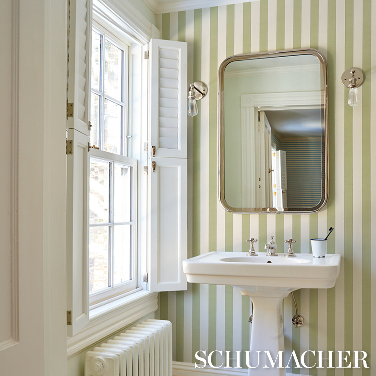 Purchase 5018154 | Louise Stripe, Leaf - Schumacher Wallpaper